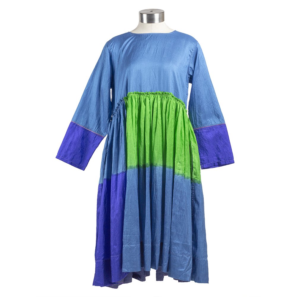 INJIRI Silk Gathered Waist Dress, Color Block INJIRI Silk Gathered Waist Dress, Color Block