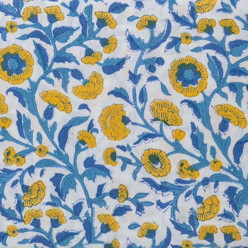 Moghul Blockprint Fabric, Blue/Yellow Patterns