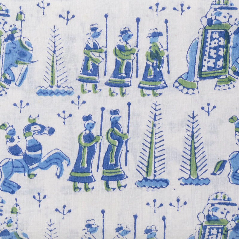 Moghul Blockprint Fabric, Blue/Yellow Patterns