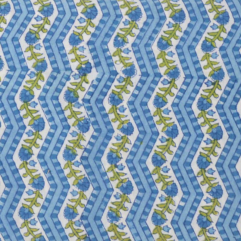 Moghul Blockprint Fabric, Blue/Yellow Patterns