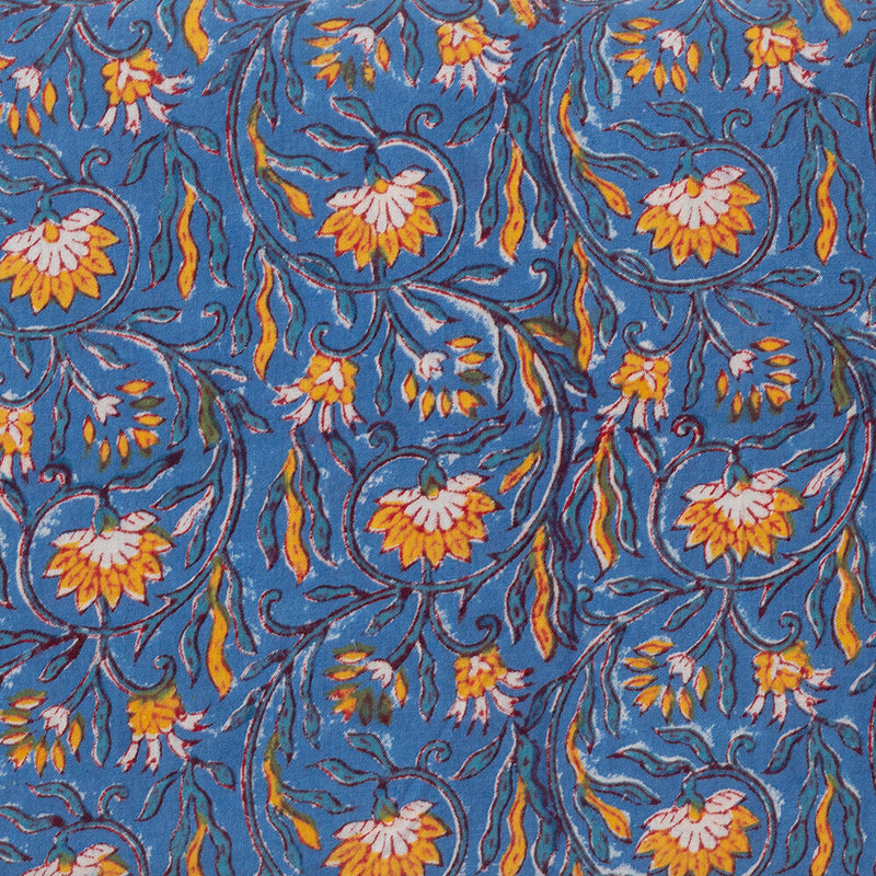 Moghul Blockprint Fabric, Blue/Yellow Patterns