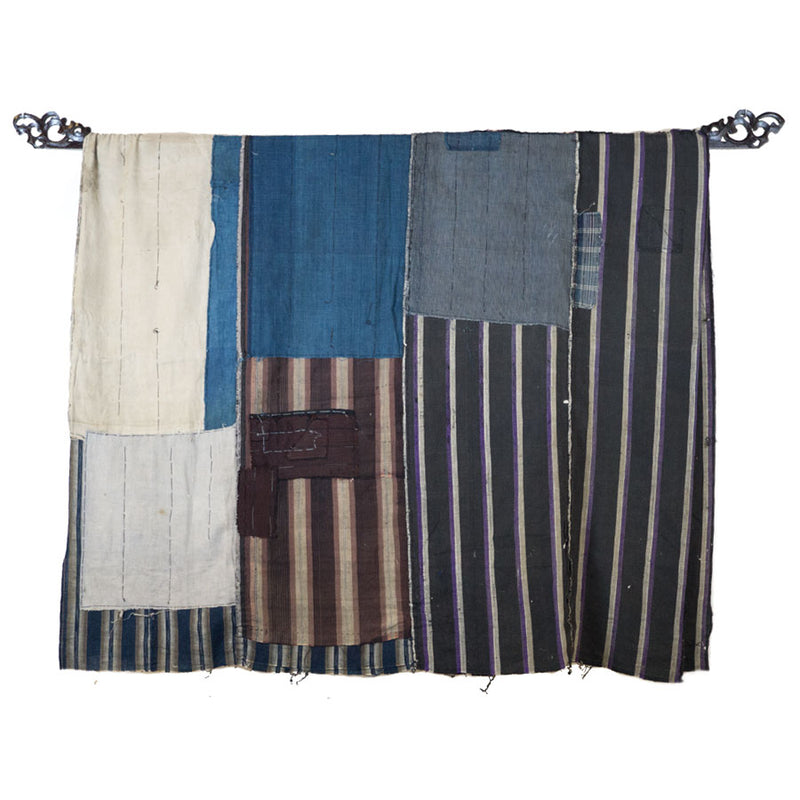 Vintage Japanese boro with vertical line pattern and indigo colored patchwork