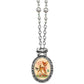 Forever Sweet Victorian Oval Bow Frame Necklace: Long Silver Chain