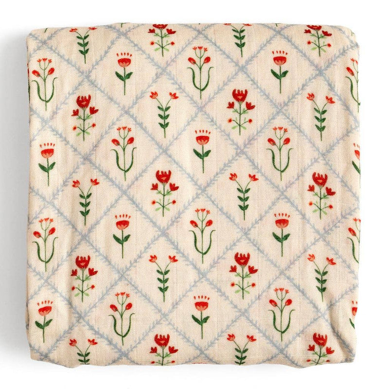 Scandinavian Folk Floral Diamond Muslin Baby Swaddle Blanket