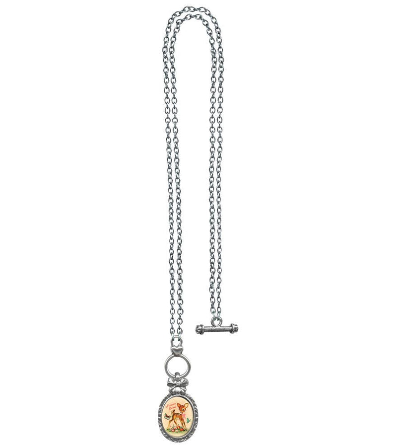 Forever Sweet Victorian Oval Bow Frame Necklace: Long Silver Chain