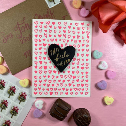 Pic of the This Feels Weird Letterpress - Heart Magnet w/Card""