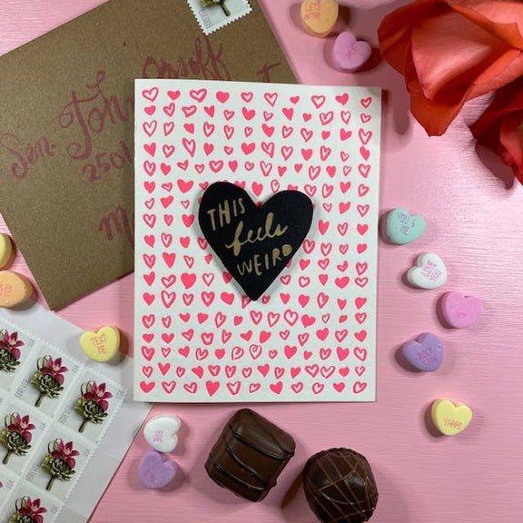 Pic of the This Feels Weird Letterpress - Heart Magnet w/Card""