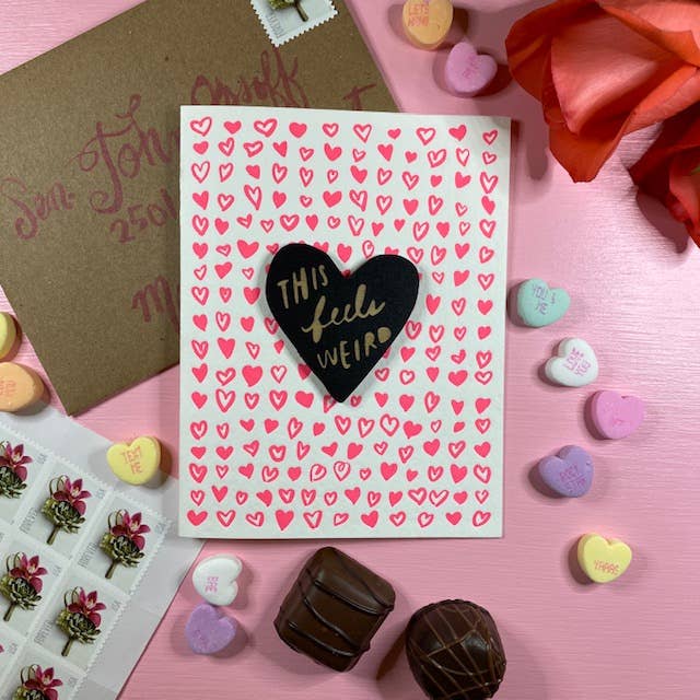 Pic of the This Feels Weird Letterpress - Heart Magnet w/Card""