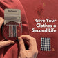 Knitpatch tool being used on a red garment with text 'Give Your Clothes a Second Life'.