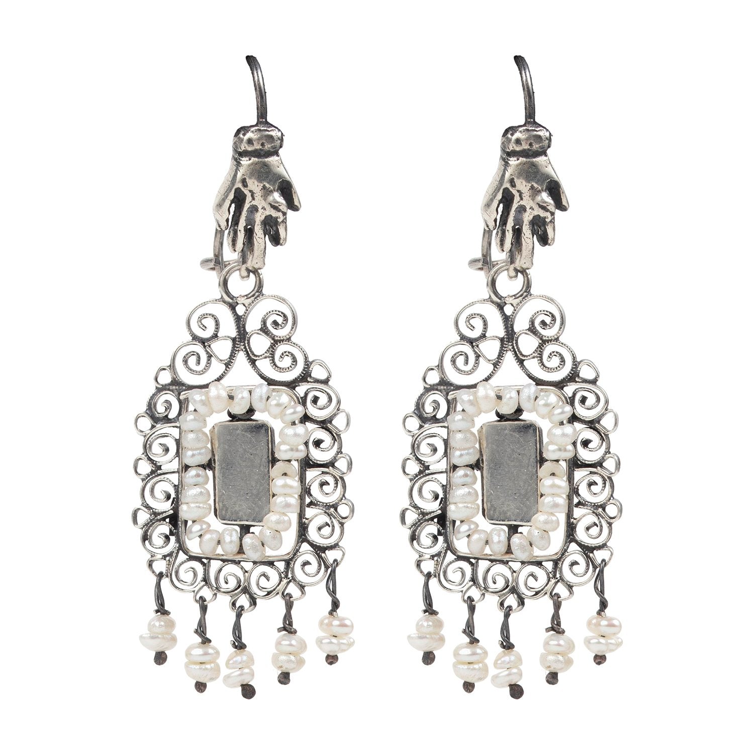 Sterling Silver Filigree Earrings with Mirror