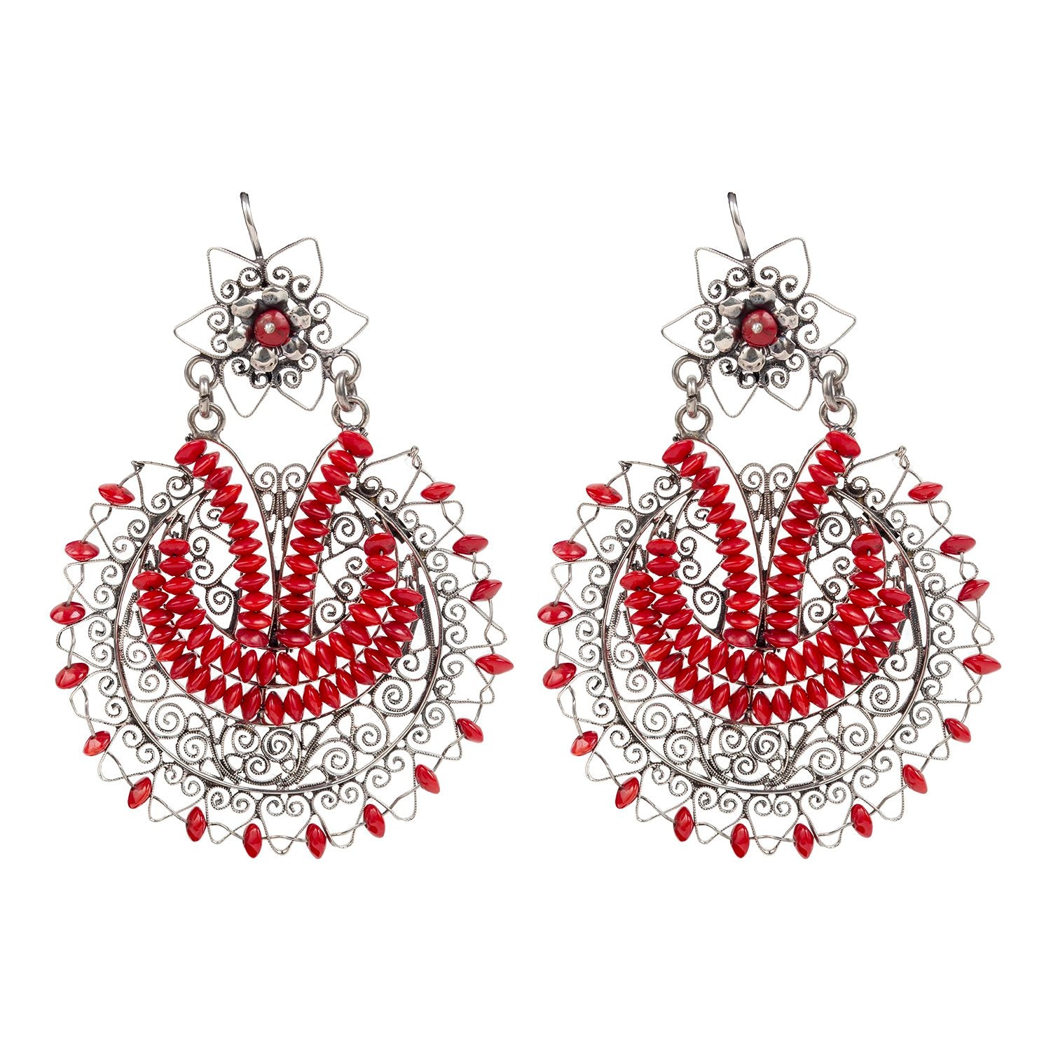 Sterling Silver Filigree Earrings with Coral Beads