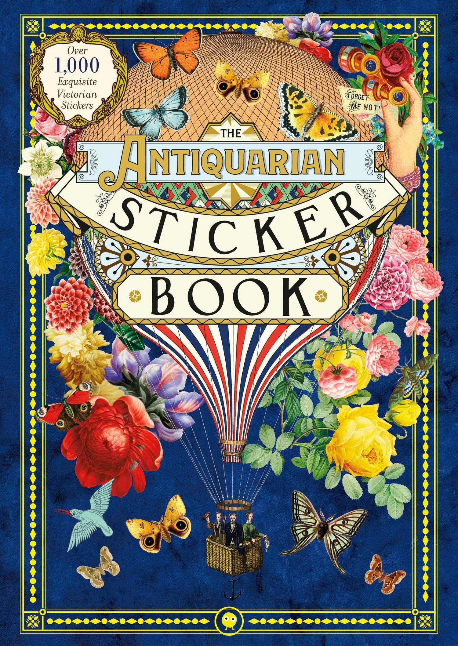 Cover of 'The Antiquarian Sticker Book' with Victorian-style illustrations and text.