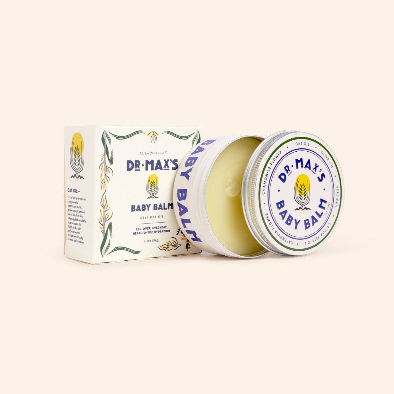 Dr. Max's Baby Balm with packaging on a white background