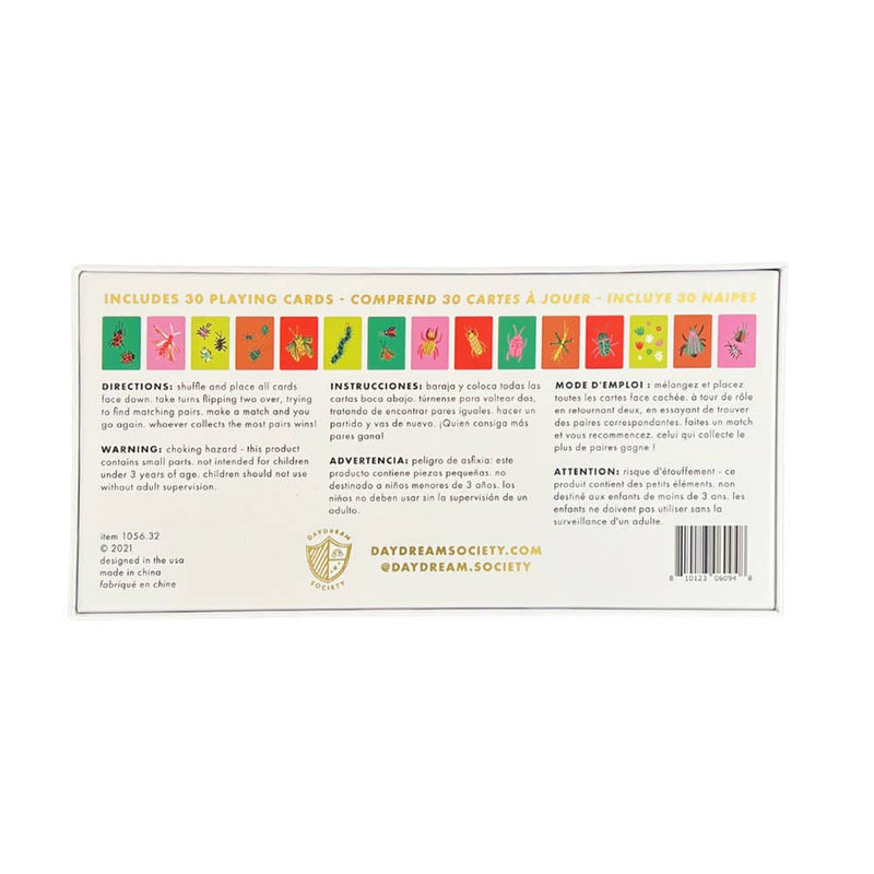 Back of a card game packaging with colorful illustrations and text.