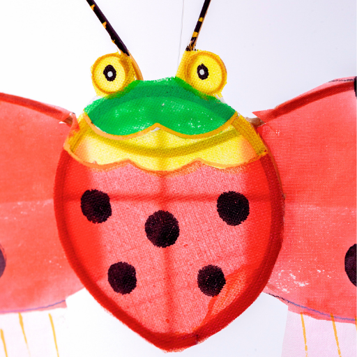 Colorful kite shaped like a ladybug on a white background