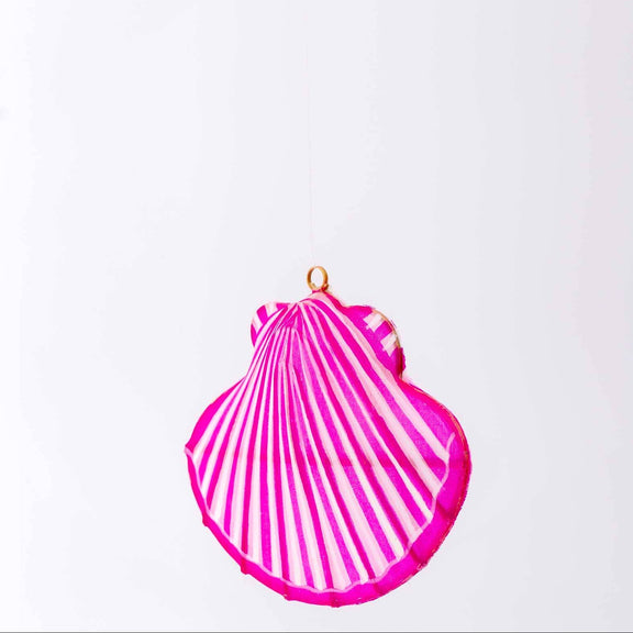 Pink shell-shaped object on a white background