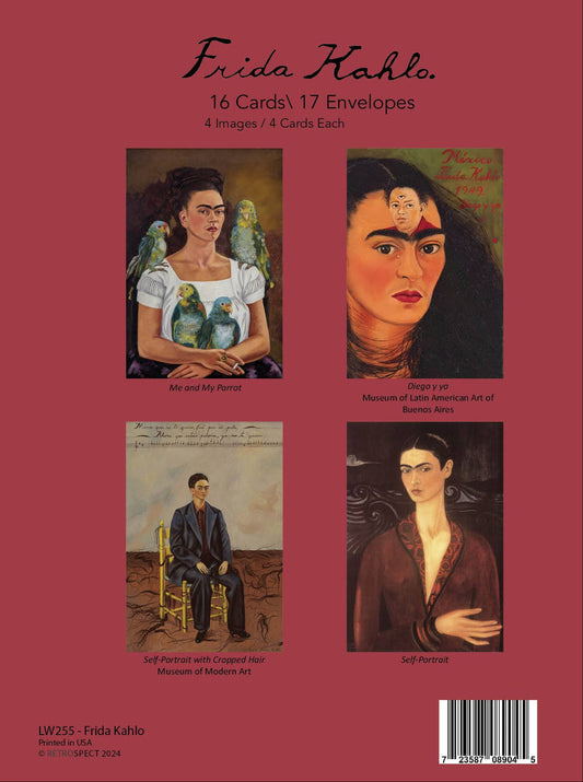 Frida Kahlo painting with parrots on a card and envelope set.