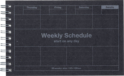 Black weekly schedule planner with grid layout on a black background