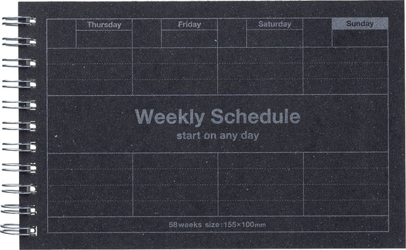 Black weekly schedule planner with grid layout on a black background