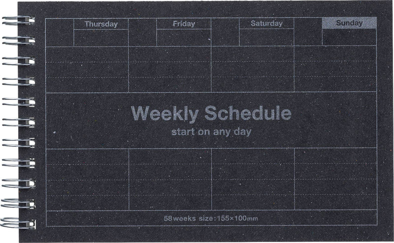 Black weekly schedule planner with grid layout on a black background