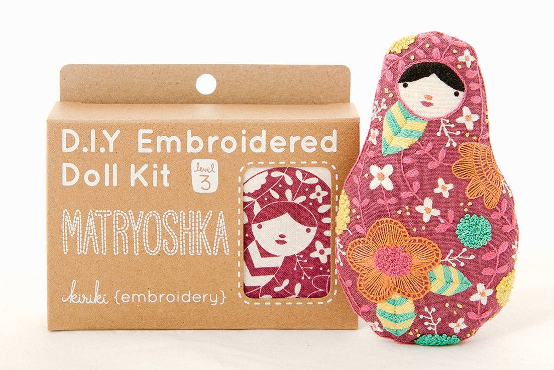 D.I.Y. Embroidered Doll Kit with a matryoshka doll and packaging on a white background