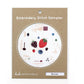 Embroidery stitch sampler with berry designs on a cardboard backing