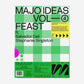Green album cover with text 'MAJO IDEAS VOL. 4 FEAST' featuring Salvador Dali and Stephanie Singleton on a white background.