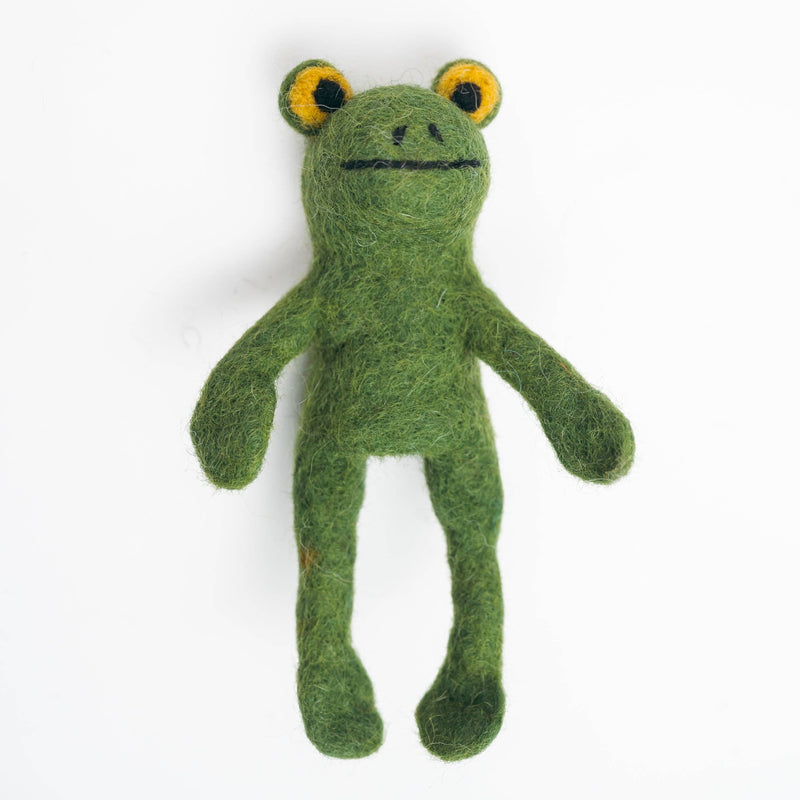 Green frog-shaped toy on a white background