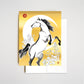 Greeting card with a white horse design on a yellow background