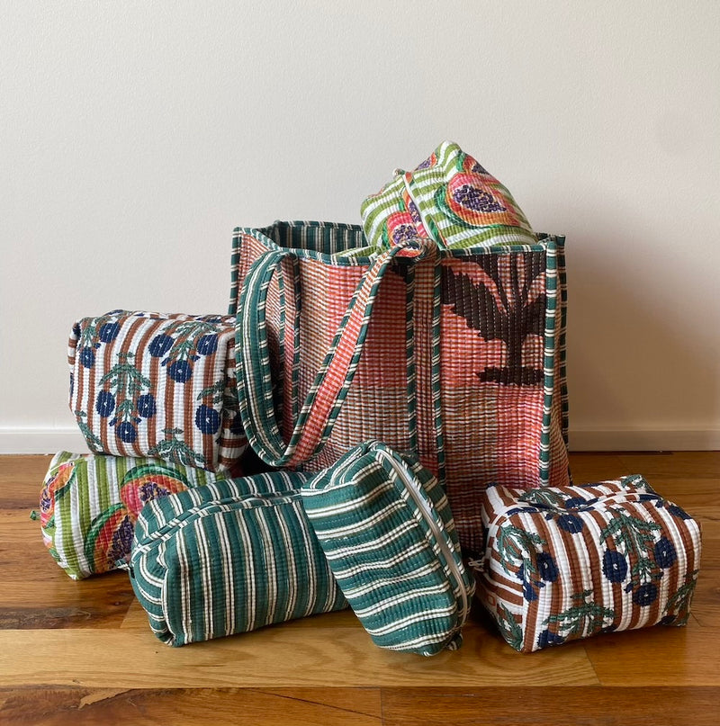 Quilted Pouches, Green stripe