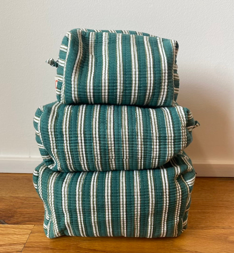 Quilted Pouches, Green stripe