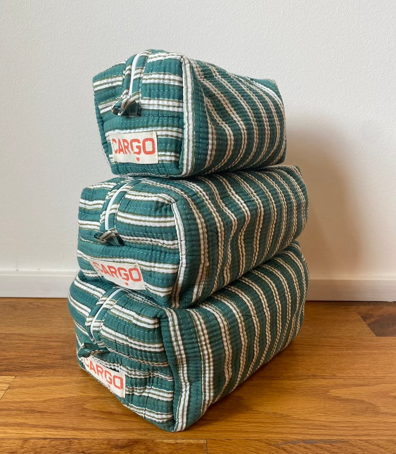 Quilted Pouches, Green stripe