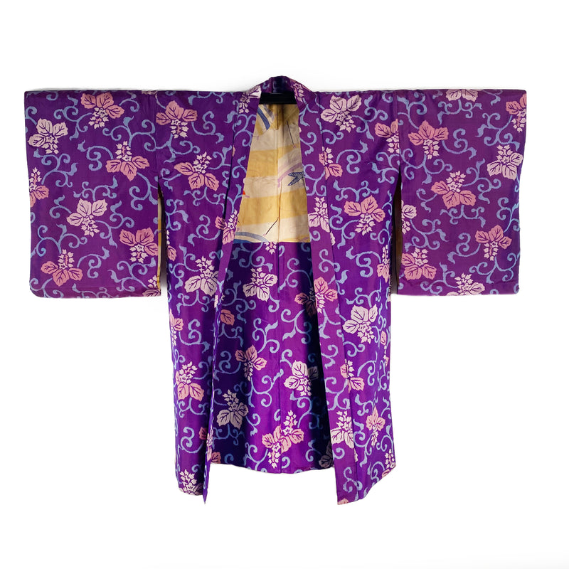 Purple Arabesque and Paulownia print Haori Jacket