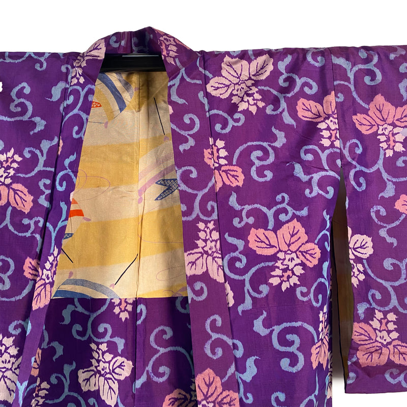 Purple Arabesque and Paulownia print Haori Jacket