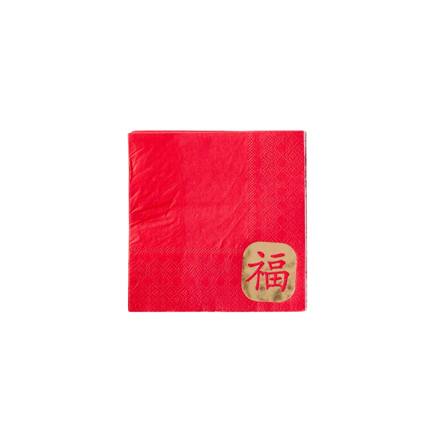 Red napkin with a gold emblem on a white background