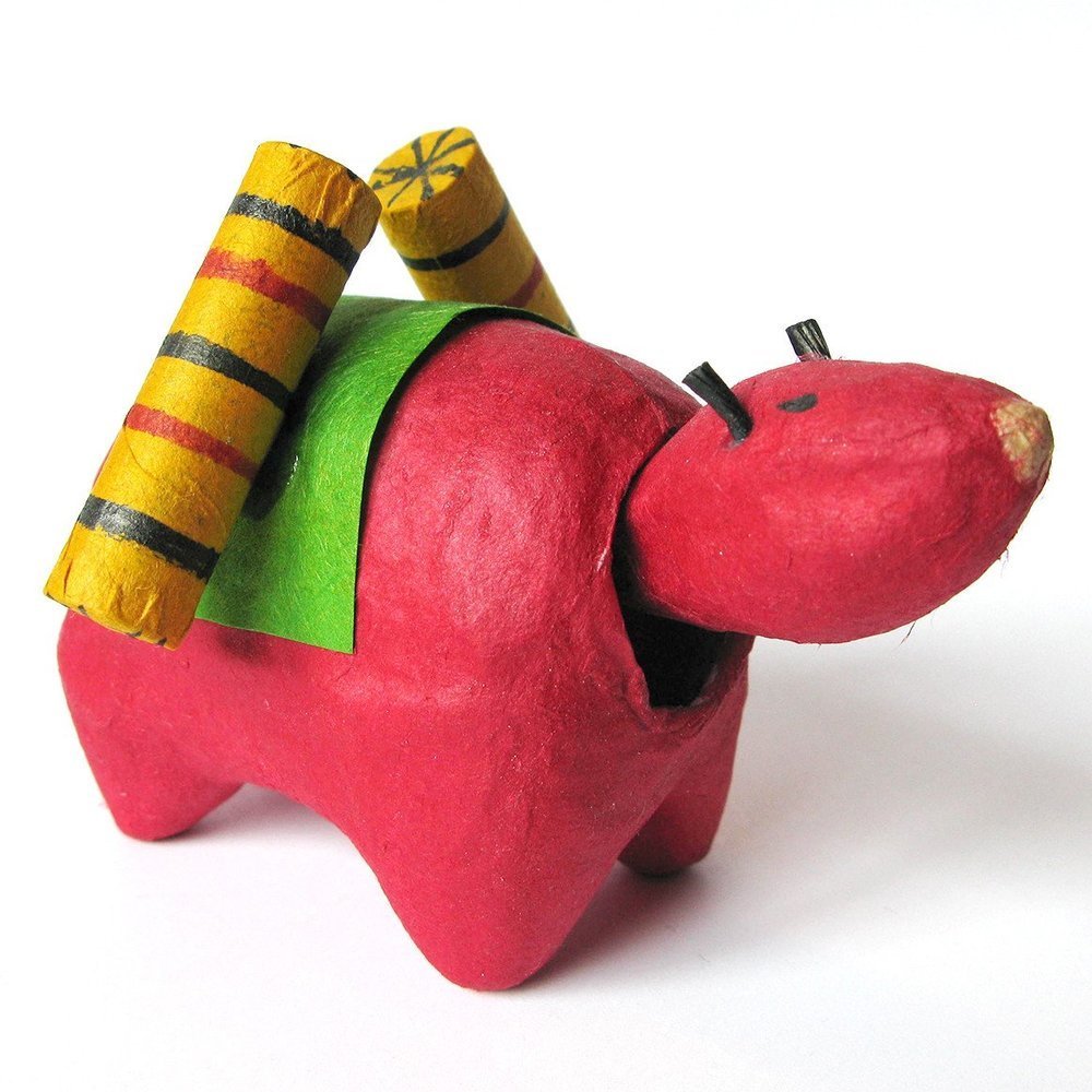 Red Lunar New Year ox with a green shell and yellow striped shell on a white background