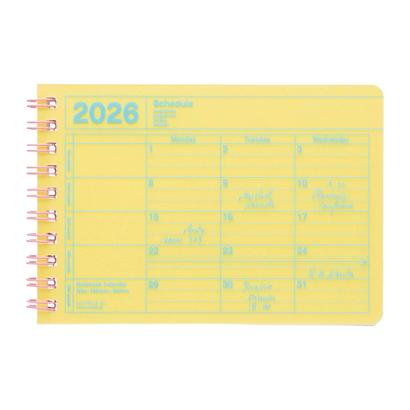 Yellow daily planner for 2026 with a white background