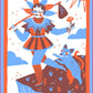 Tarot card featuring 'The Fool' with a blue and orange color scheme.