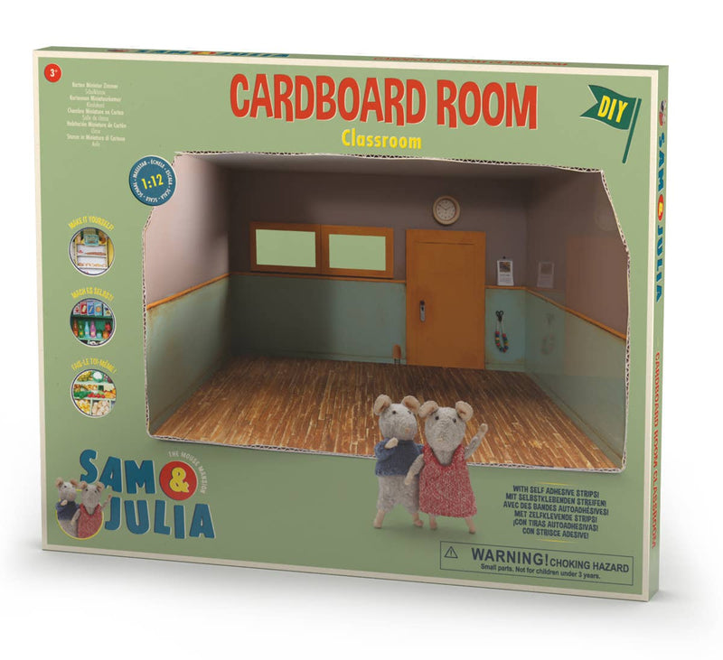 Box for a cardboard classroom set with 'Sam & Julia' on a white background