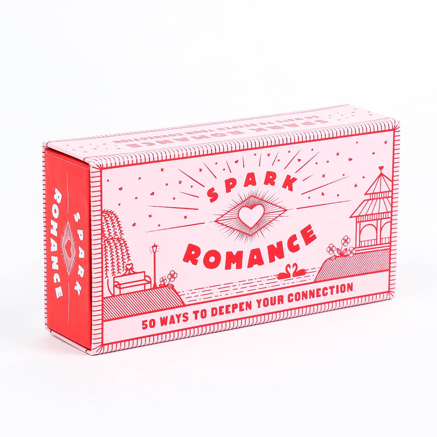 Box labeled 'Spark Romance' with decorative elements on a white background