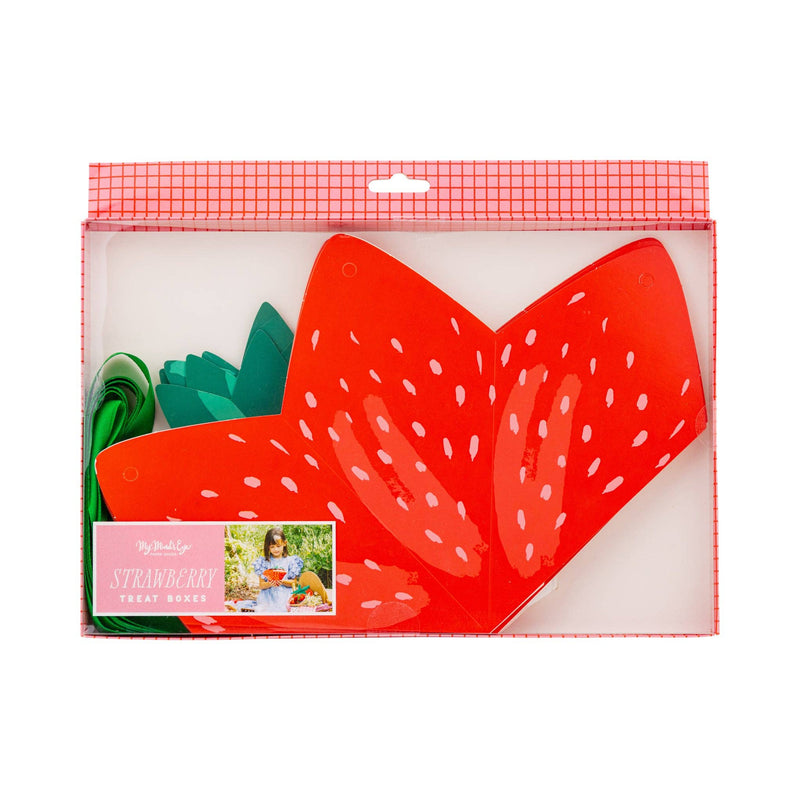 Strawberry-themed product packaging with a red and white checkered border on a white background.
