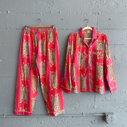 Tiger Pajama Set, Orange & Pink