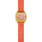 Children's watch with a red strap and gold case on a white background