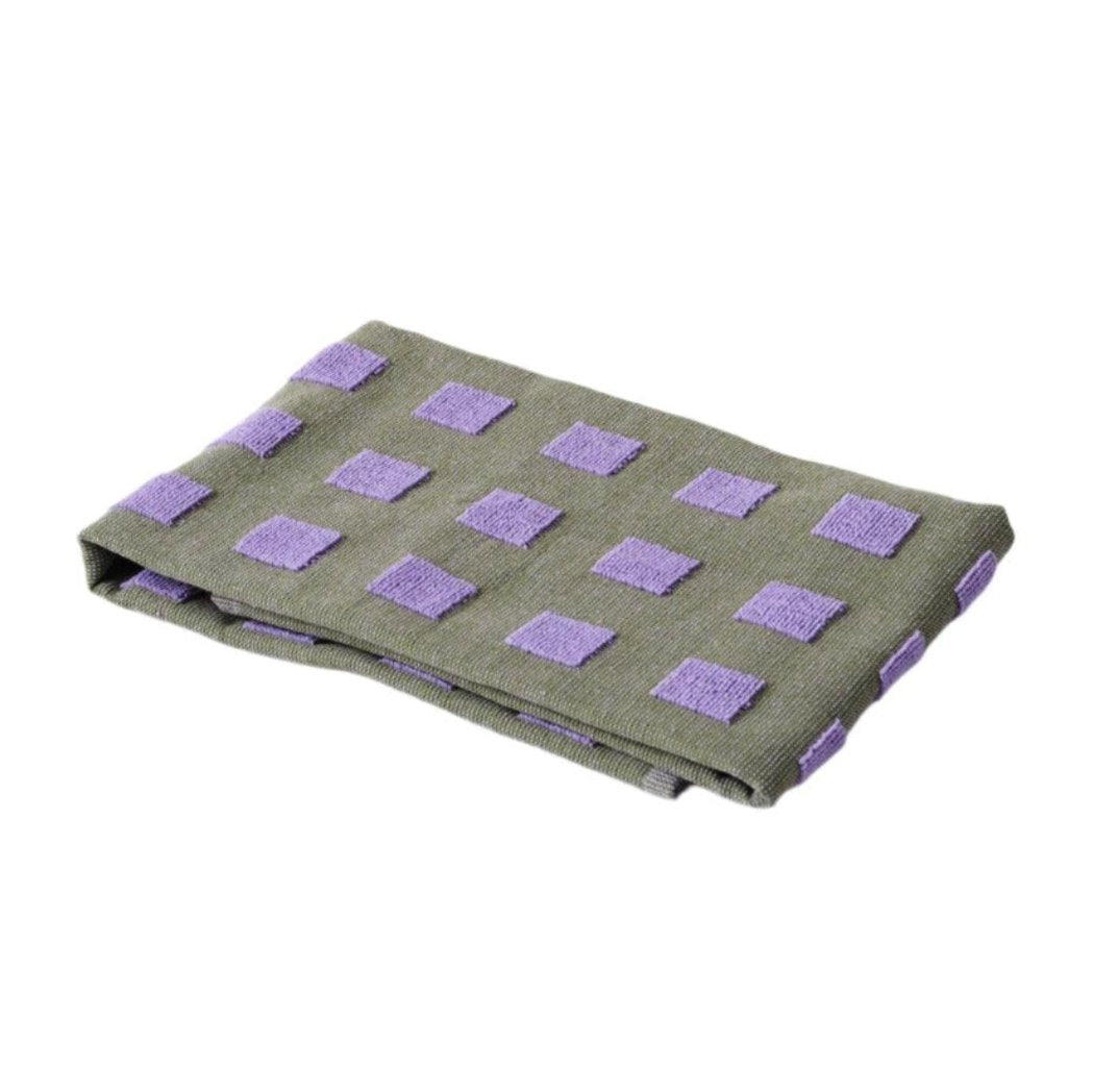 Green Tea Towel with Purple Squares
