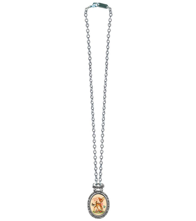 Forever Sweet Victorian Oval Bow Frame Necklace: Long Silver Chain