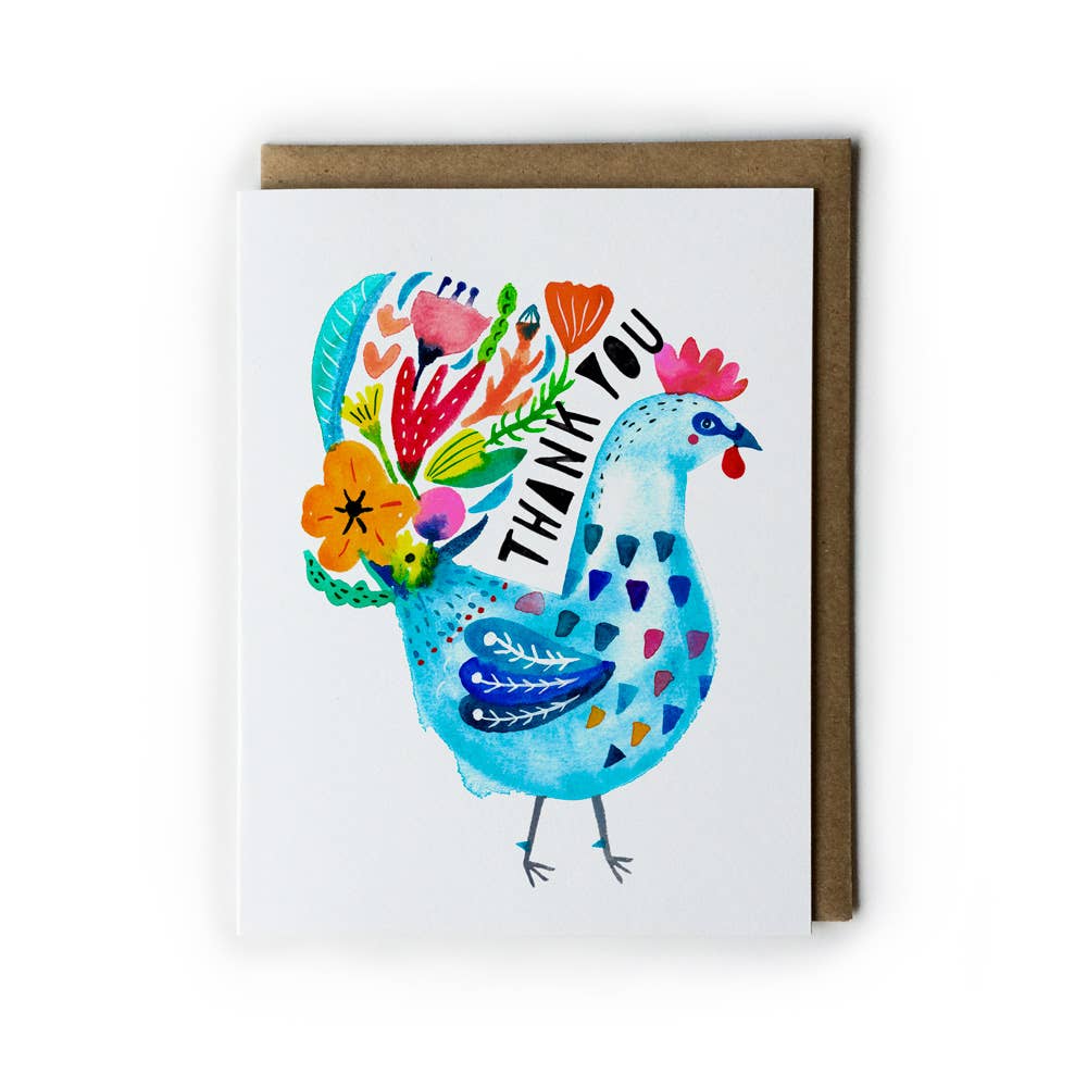 Blue Rooster Thank You Greeting Card
