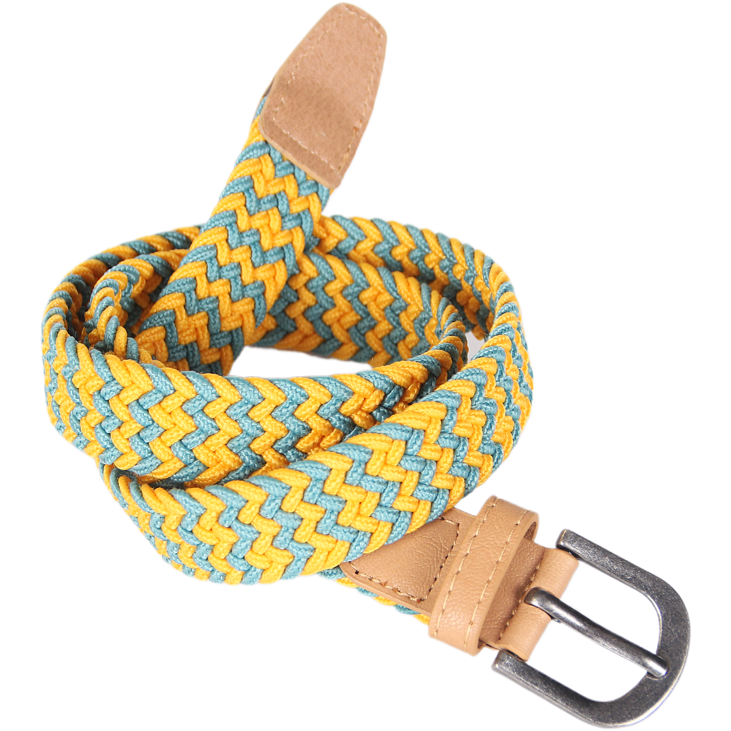 Green/Yellow Kids Stretch Cord Braided Belt (4-7Y)