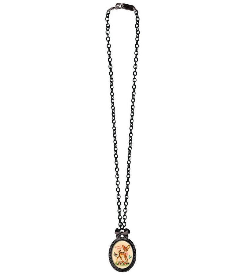 Forever Sweet Victorian Oval Bow Frame Necklace: Long Silver Chain
