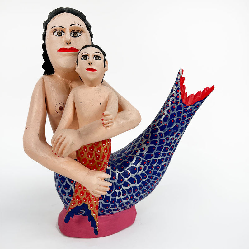 Oaxacan Carved Wood Mermaid & Child, Coindo Melchor Gomez
