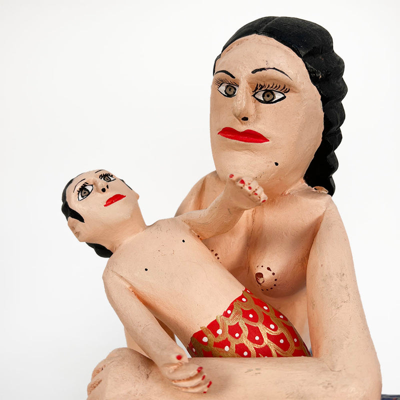 Oaxacan Carved Wood Mermaid & Child, Coindo Melchor Gomez